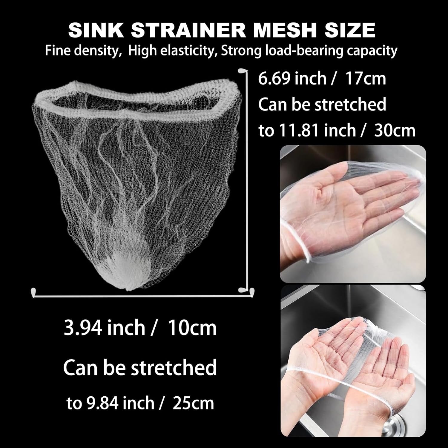 Adjustable Triangle Kitchen Sink Strainer, Sink Drain Filter with 100 Mesh Bags - No Tools Needed Tri-Holder Rack for Leftover Food, Prevent Clogging, Universal Fit for All Sinks (Grey)