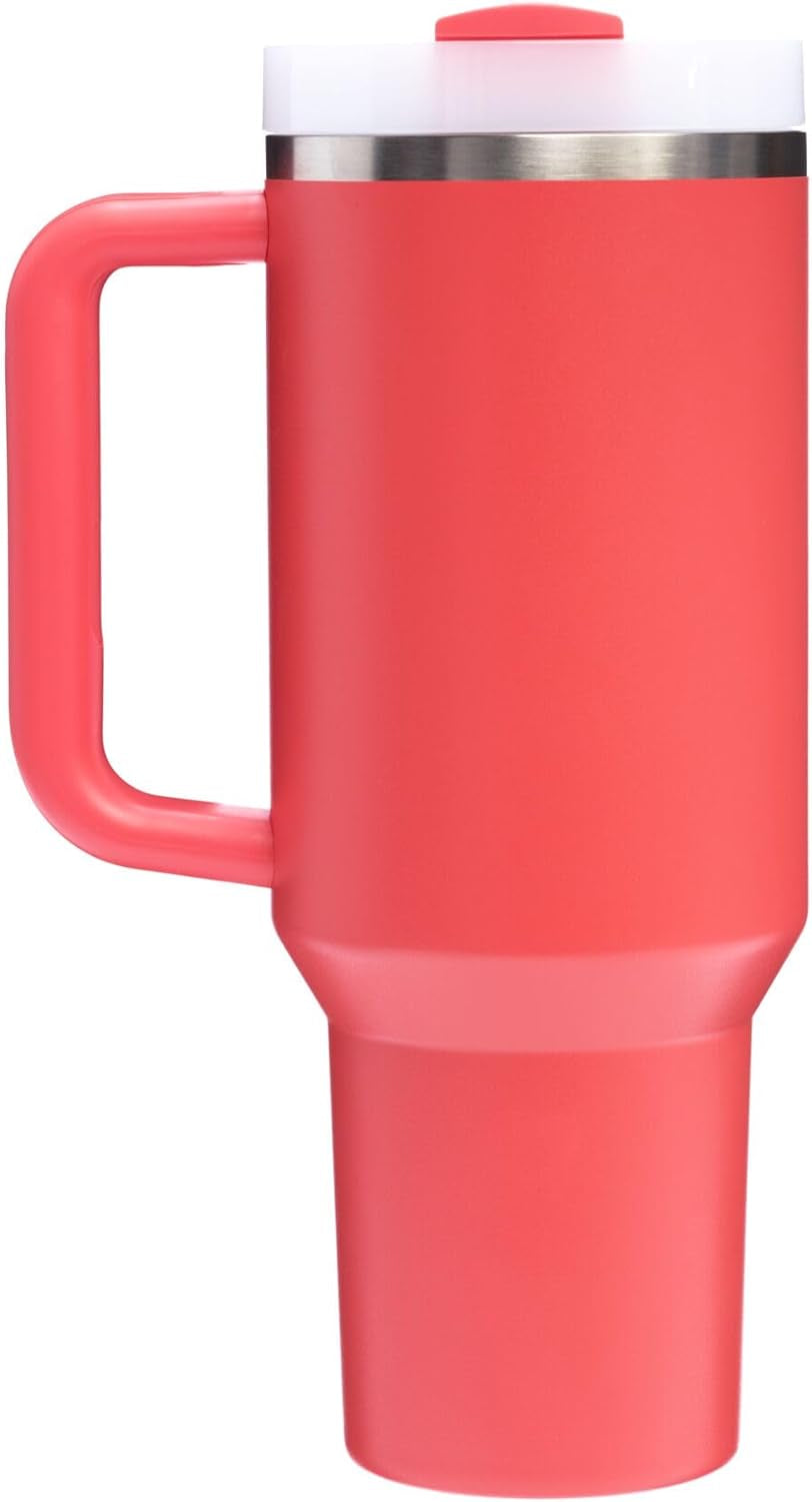 Quencher H2.0 40 Oz Insulated Tumbler with Handle and Straw, Flowstate 3-Position Lid, Cup Holder Compatible, BPA-Free, Hot Coral