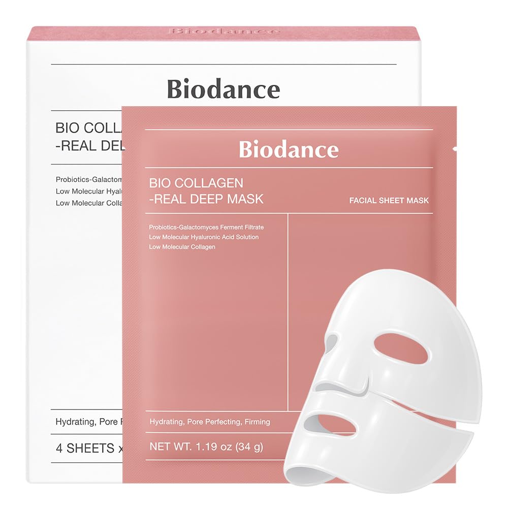 Bio-Collagen Real Deep Mask, Hydrating Overnight Hydrogel Mask, Pore Minimizing, Elasticity, Plumping Improvement, Korean Skin Care, Valentines Day Gifts for Her | 1.19Oz(34G) X 4Ea