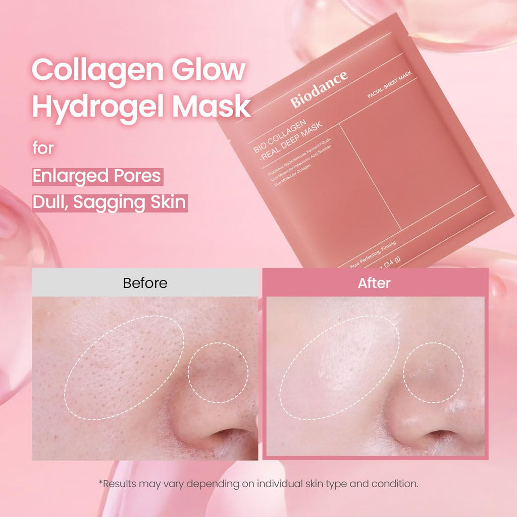 Bio-Collagen Real Deep Mask, Hydrating Overnight Hydrogel Mask, Pore Minimizing, Elasticity, Plumping Improvement, Korean Skin Care, Valentines Day Gifts for Her | 1.19Oz(34G) X 4Ea