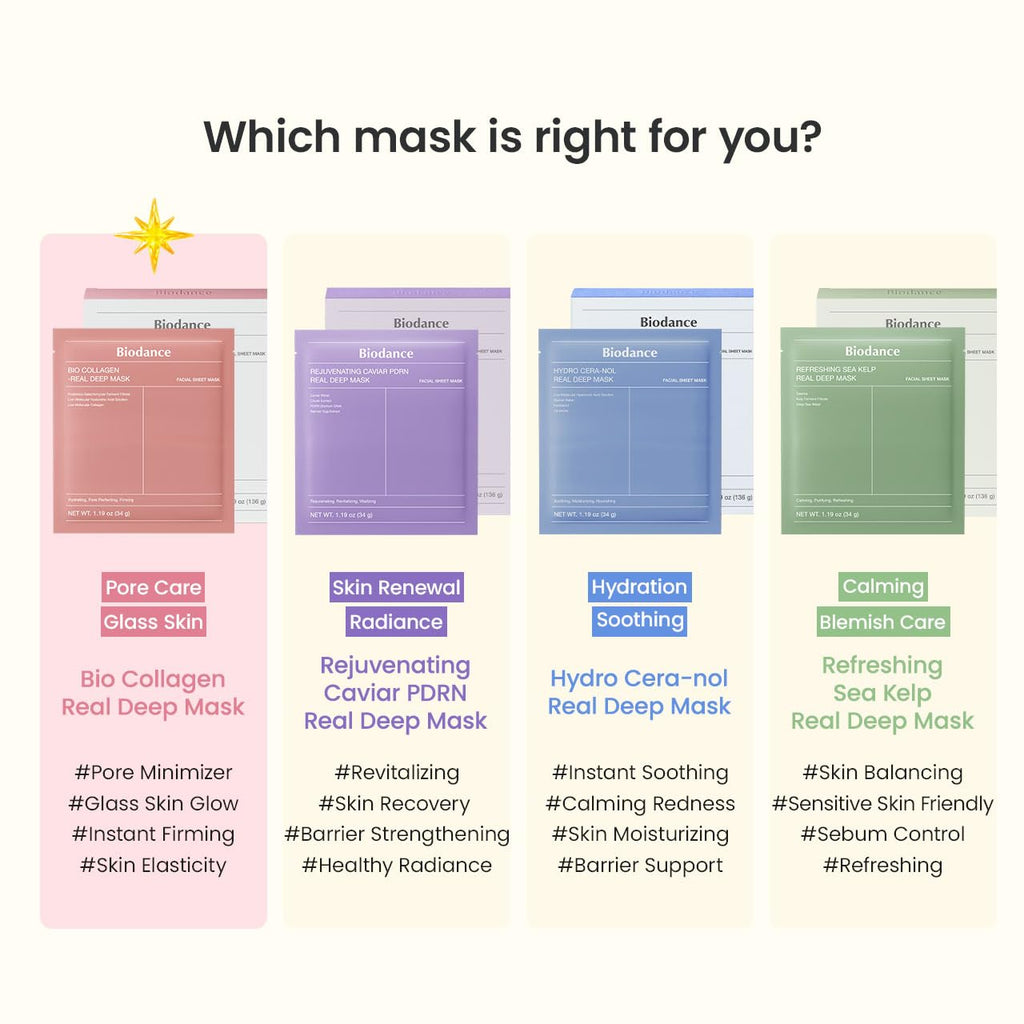 Bio-Collagen Real Deep Mask, Hydrating Overnight Hydrogel Mask, Pore Minimizing, Elasticity, Plumping Improvement, Korean Skin Care, Valentines Day Gifts for Her | 1.19Oz(34G) X 4Ea