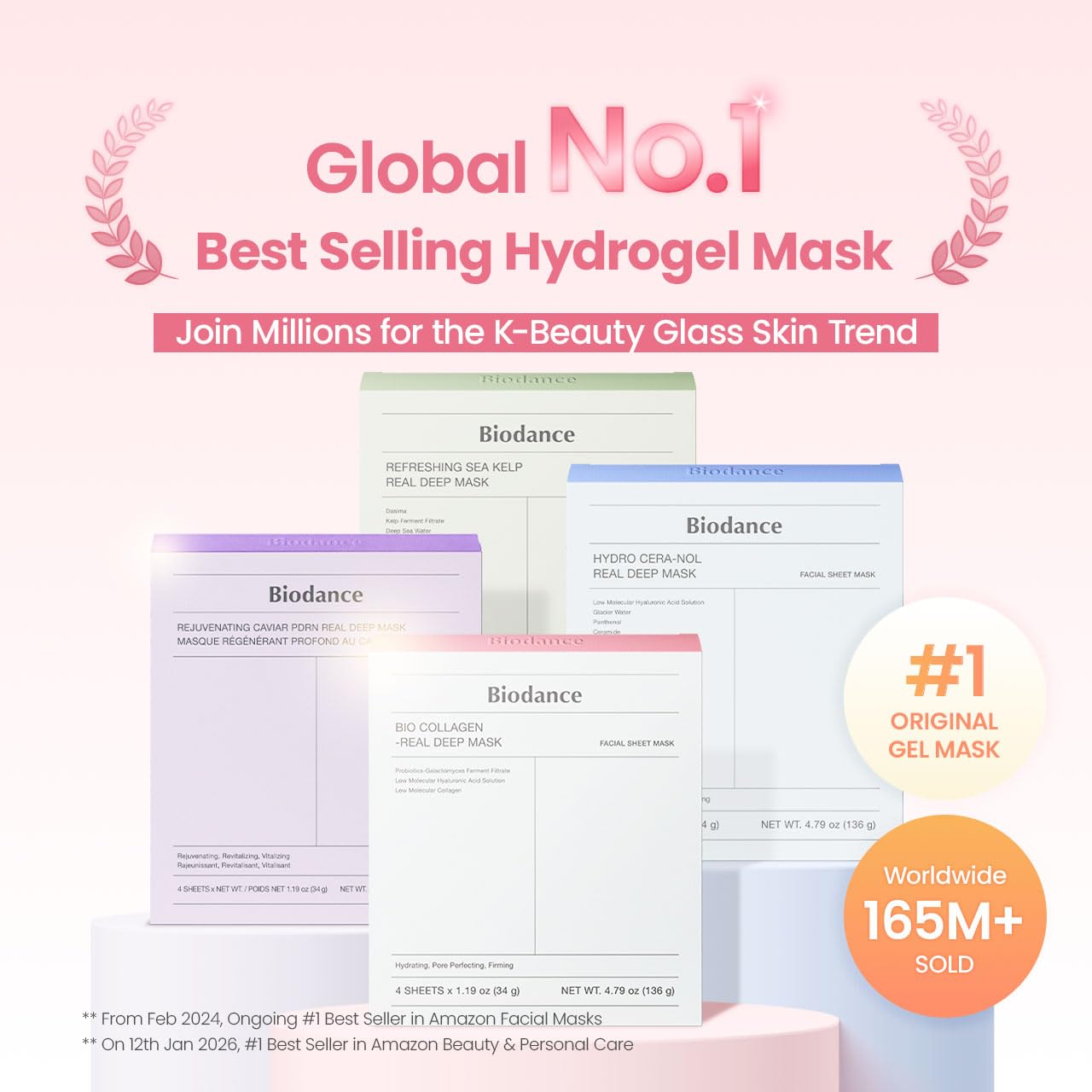 Bio-Collagen Real Deep Mask, Hydrating Overnight Hydrogel Mask, Pore Minimizing, Elasticity, Plumping Improvement, Korean Skin Care, Valentines Day Gifts for Her | 1.19Oz(34G) X 4Ea